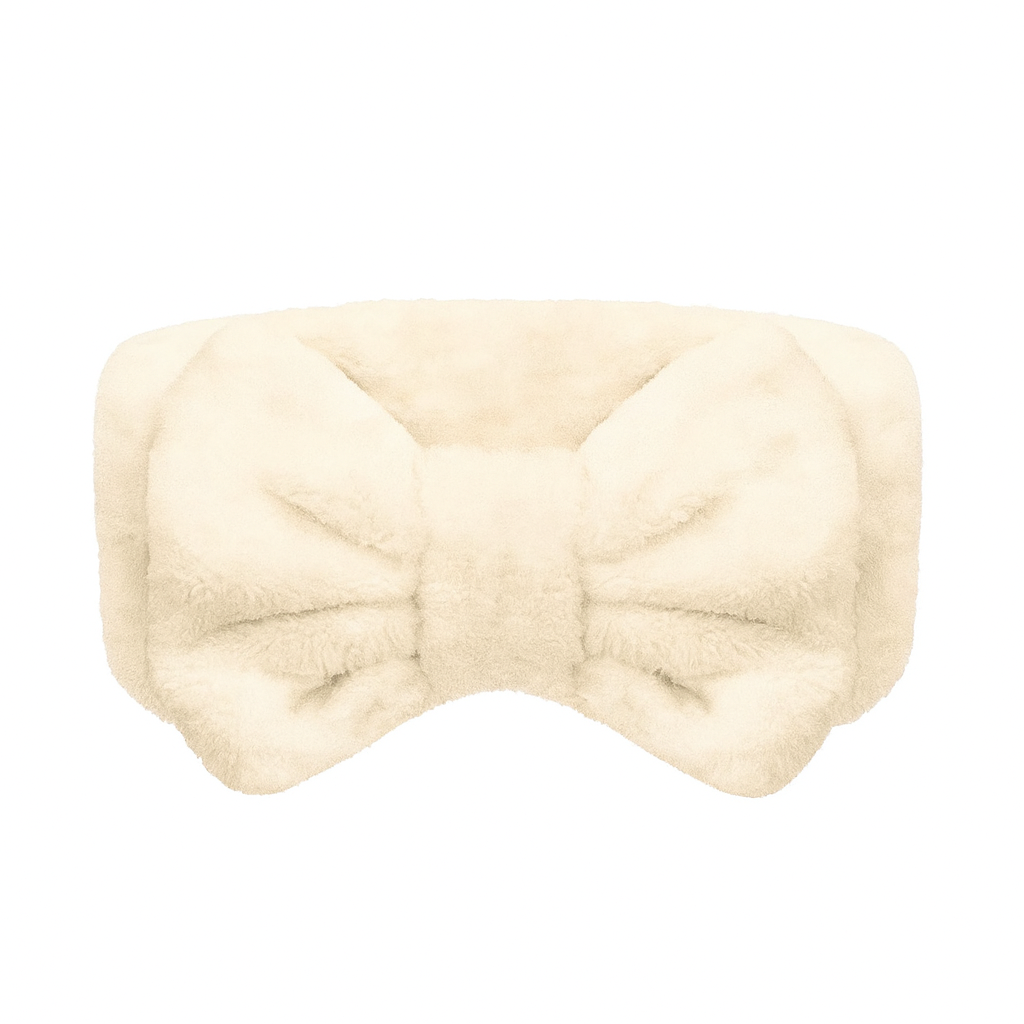 Plush Spa Headband | Soft Fuzzy Bow Hairband | Cream White