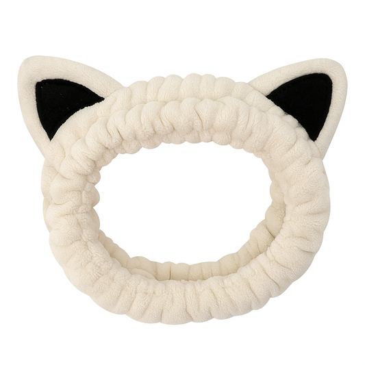Cream Plush Cat Ear Spa Headband | Makeup Skincare Face Wash Hair Band Cute Kawaii