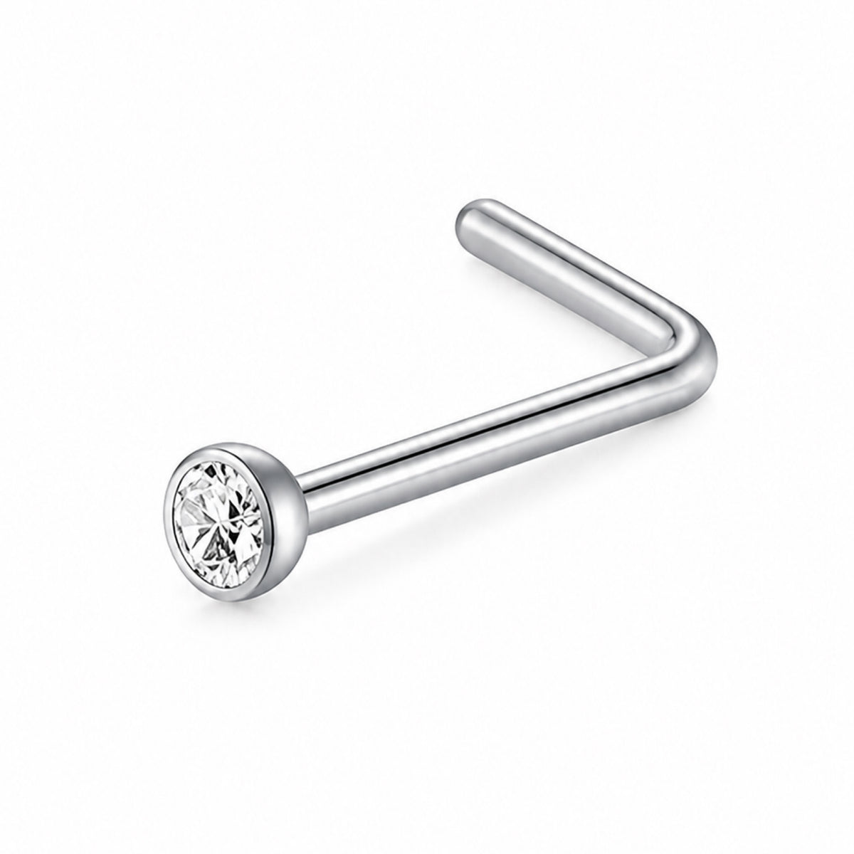 Bezel Set Clear CZ L Nose Ring