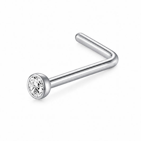 Bezel Set Clear CZ L Nose Ring