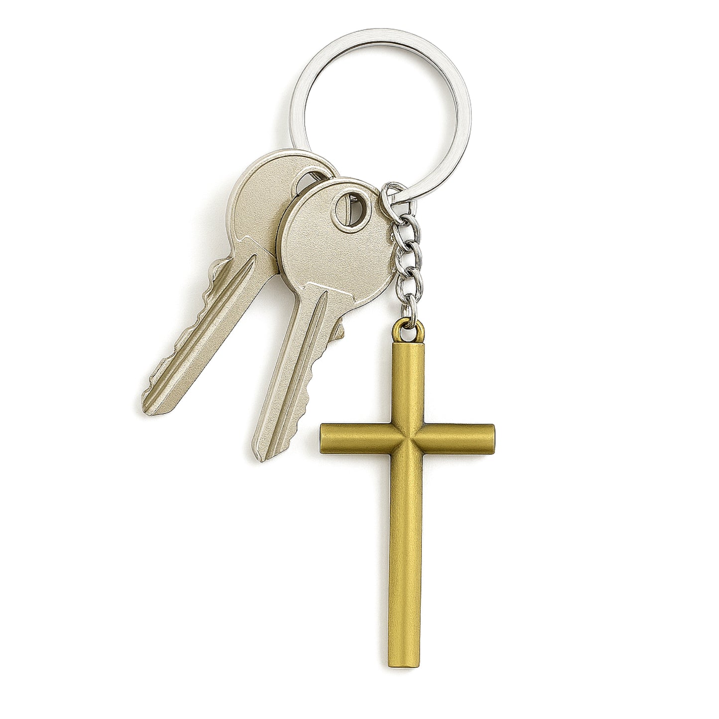 Large Brass Cross Keychain with Silver Ring – Bold Religious Statement Accessory