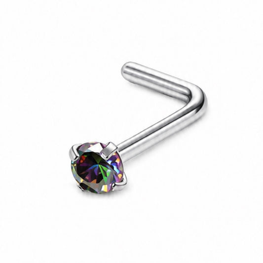 Rainbow CZ L Shape Nose Ring