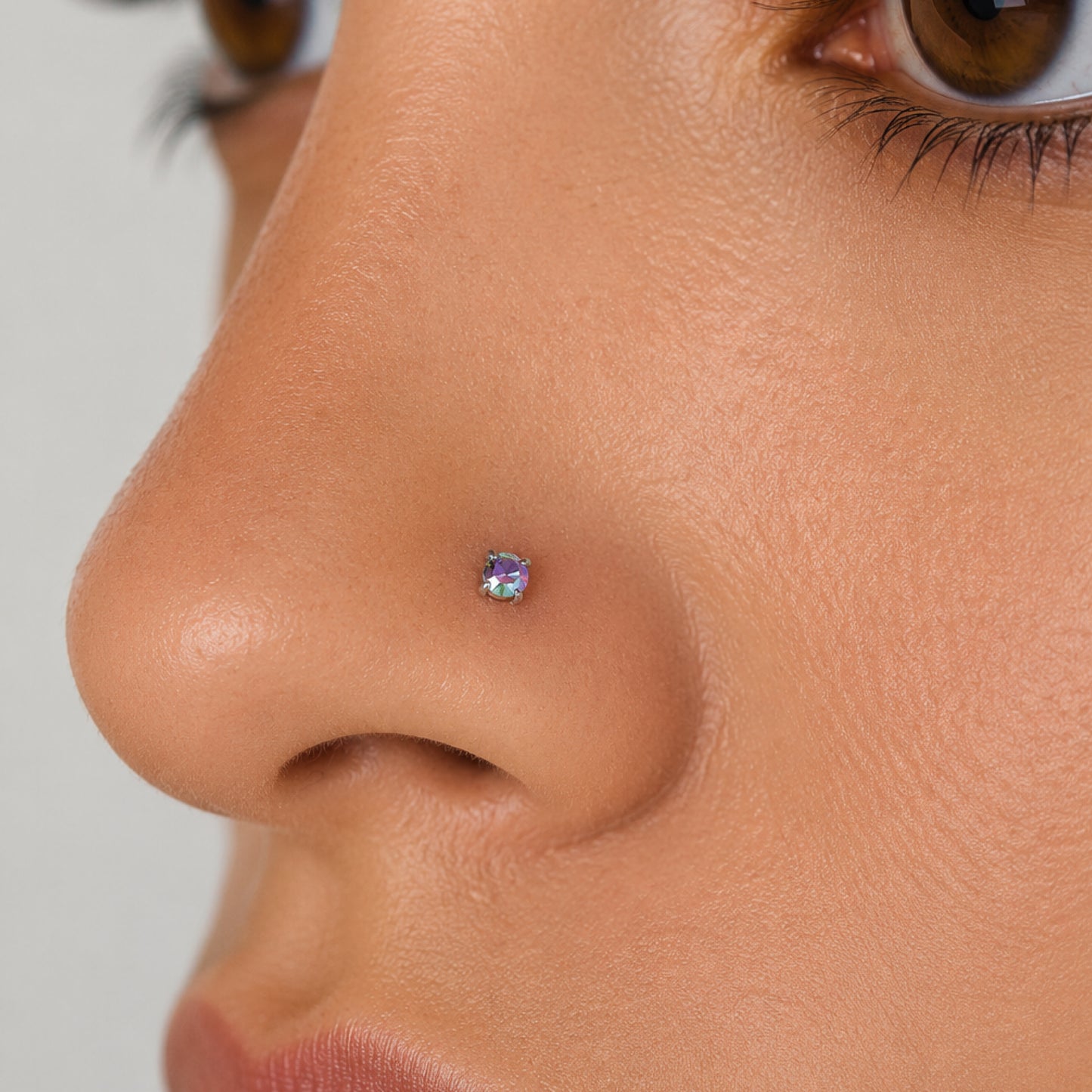 Rainbow CZ L Shape Nose Ring