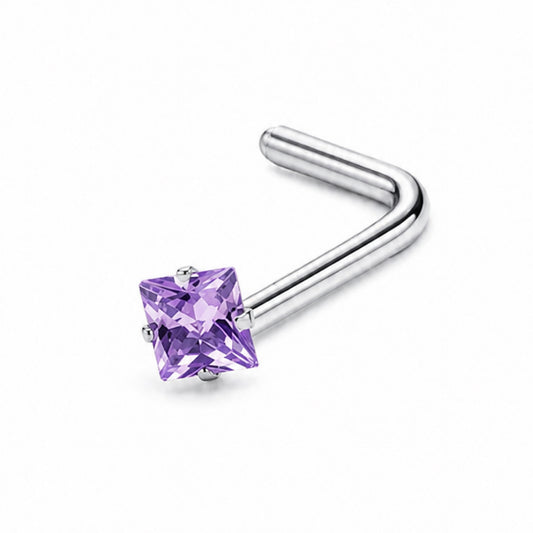 Purple Square CZ L Shaped Nose Ring