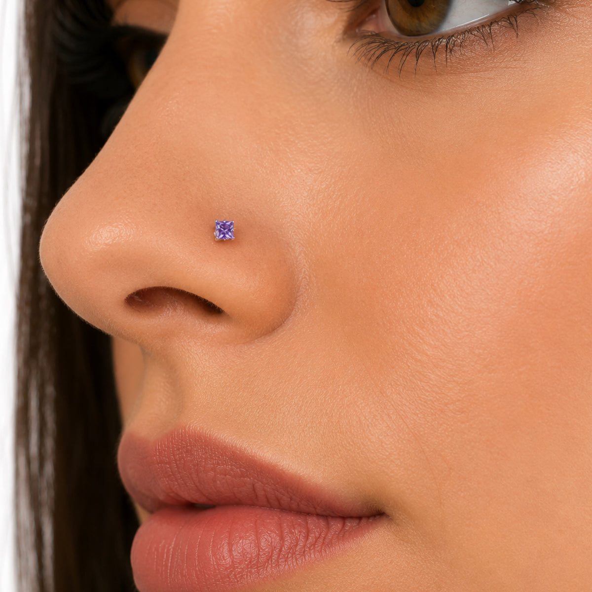Purple Square CZ L Shaped Nose Ring
