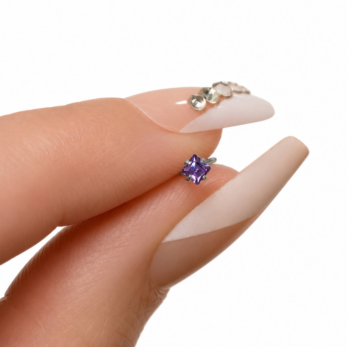 Purple Square CZ L Shaped Nose Ring
