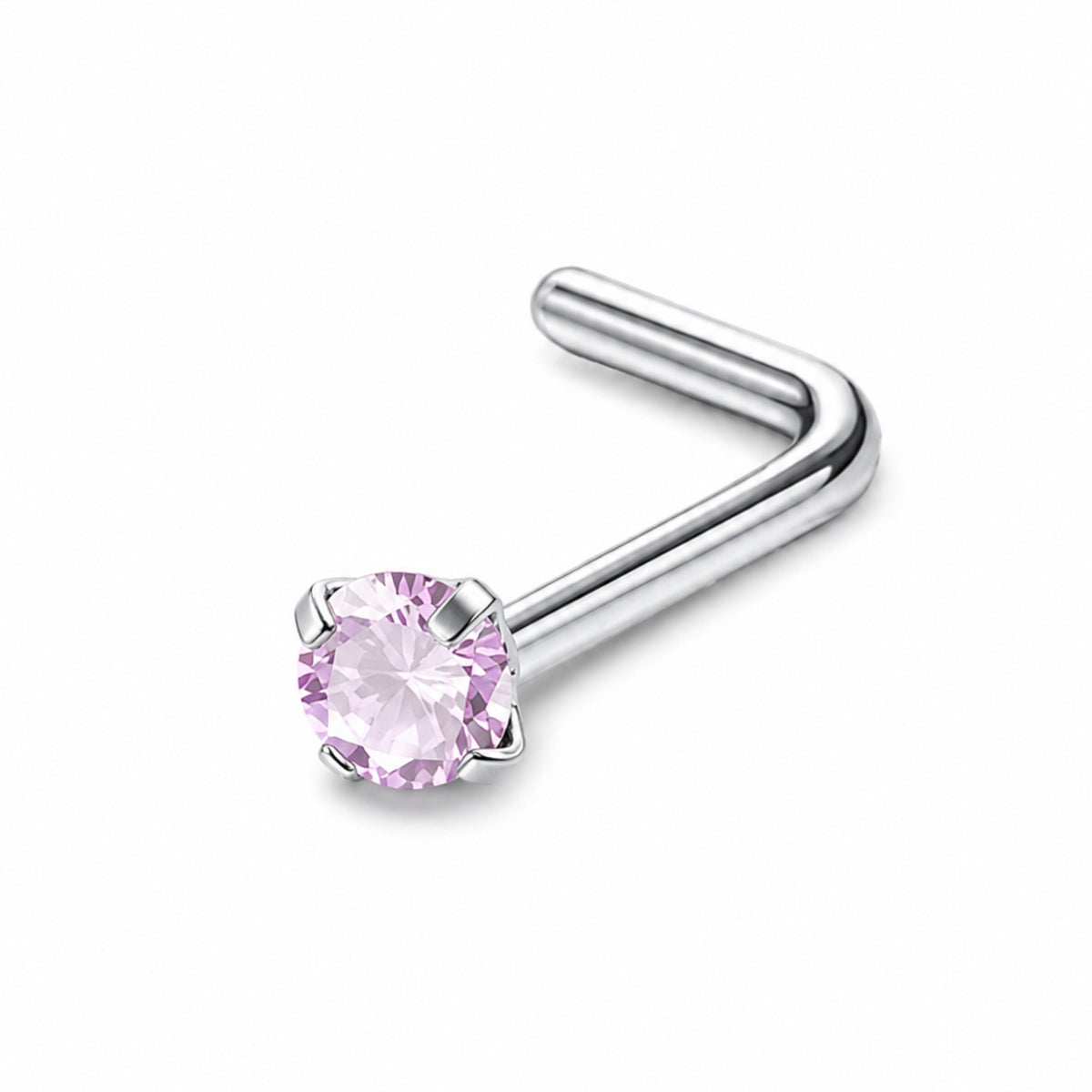 Pink Round CZ L Shaped Nose Ring Stud