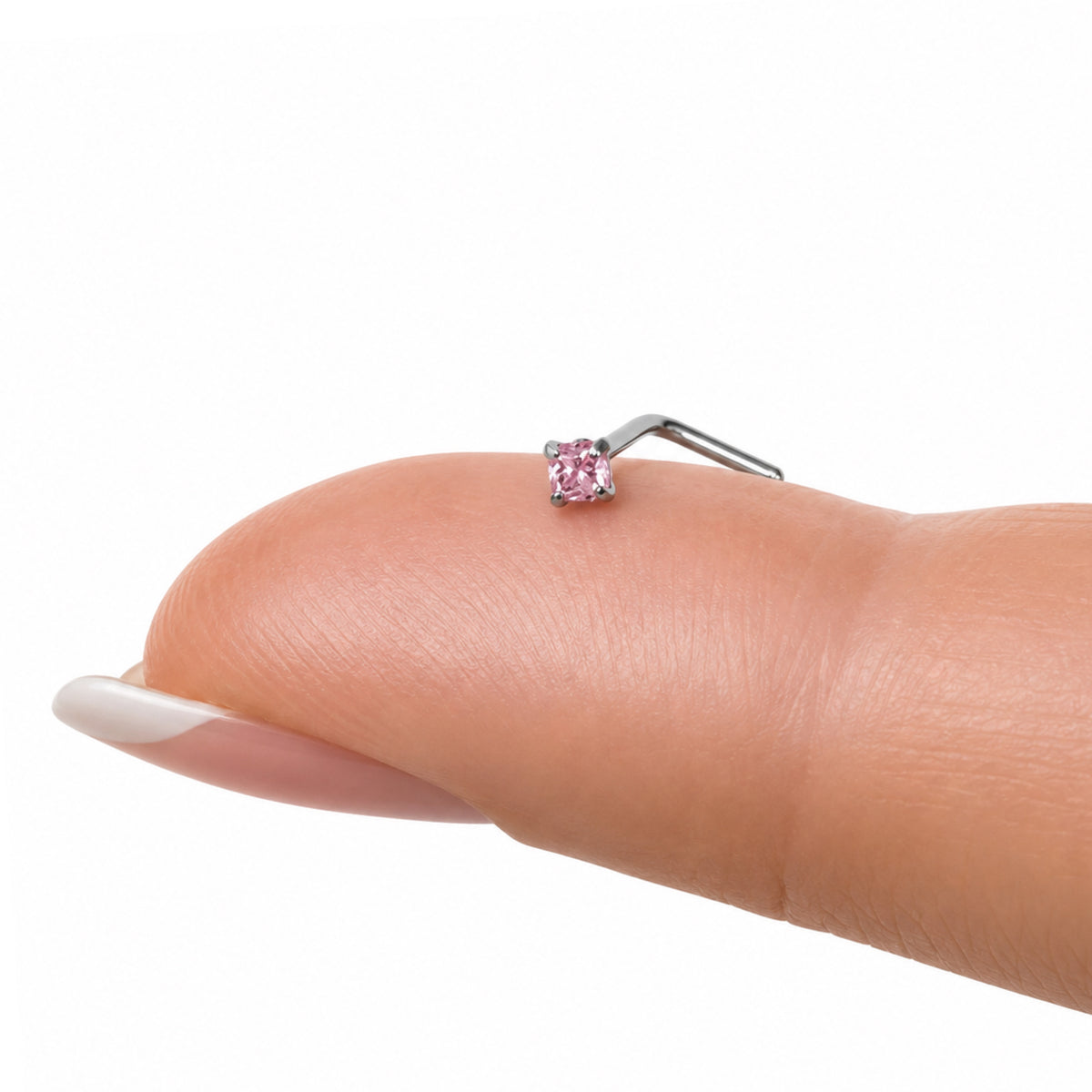 Pink Square CZ L Shaped Nose Ring