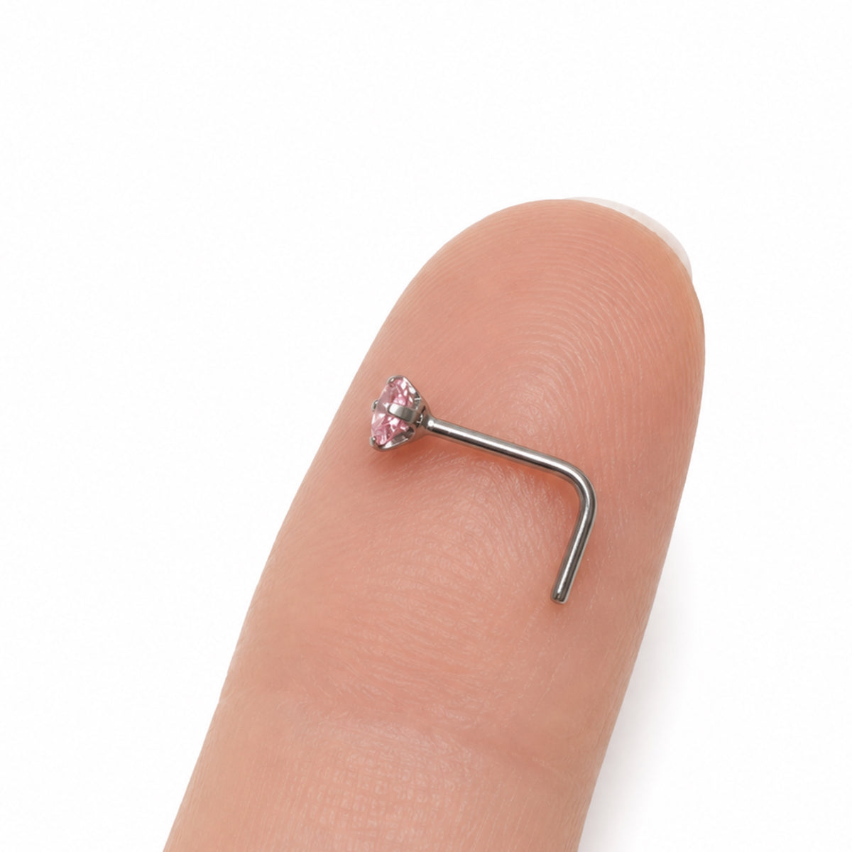 Pink Square CZ L Shaped Nose Ring