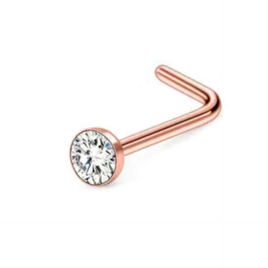 Rose Gold Clear CZ L Bend Nose Ring