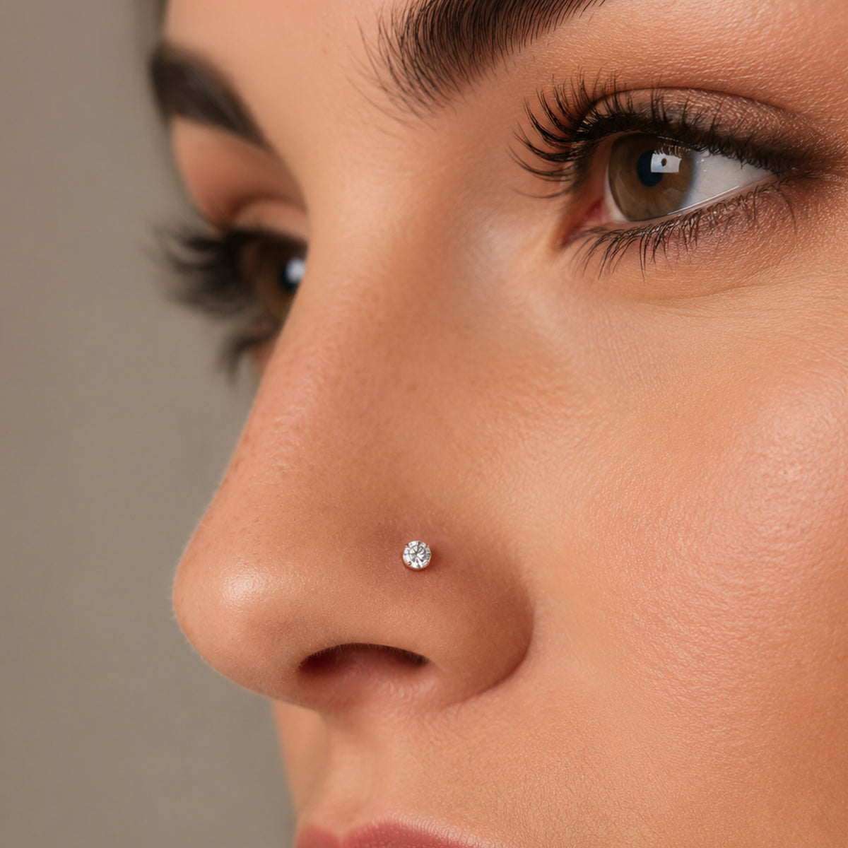 Rose Gold Clear CZ L Bend Nose Ring