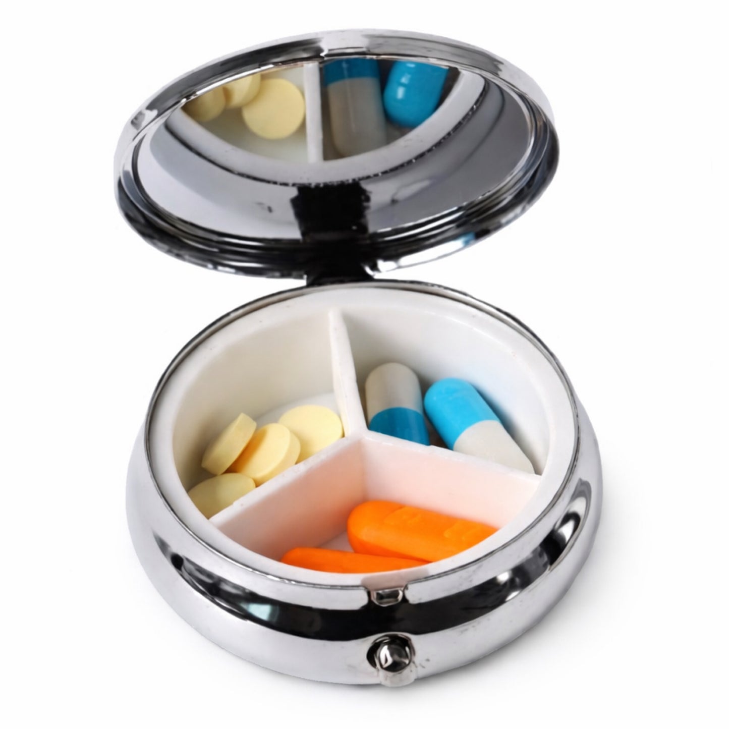 Floral Lily Pill Box – 3 Compartment Silver Travel Organizer