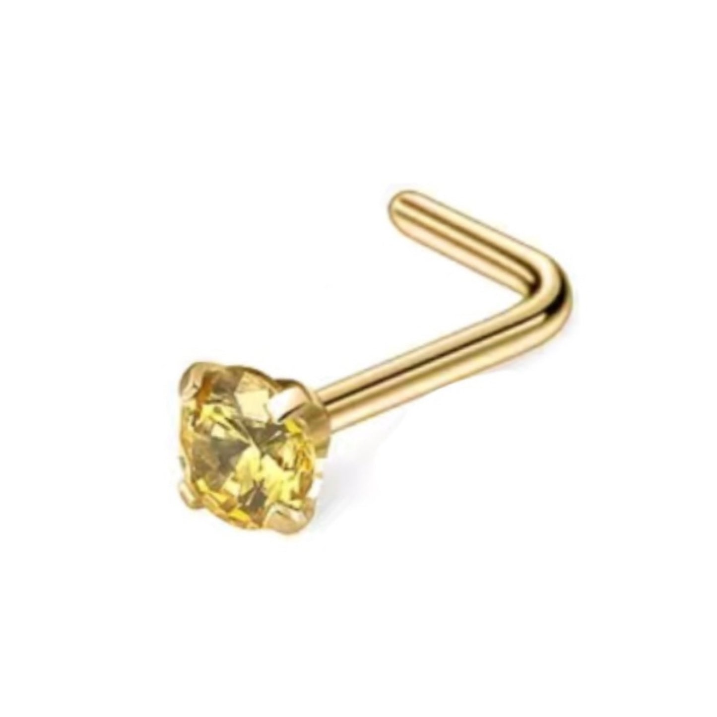 Gold Yellow CZ L Bend Nose Ring Stud