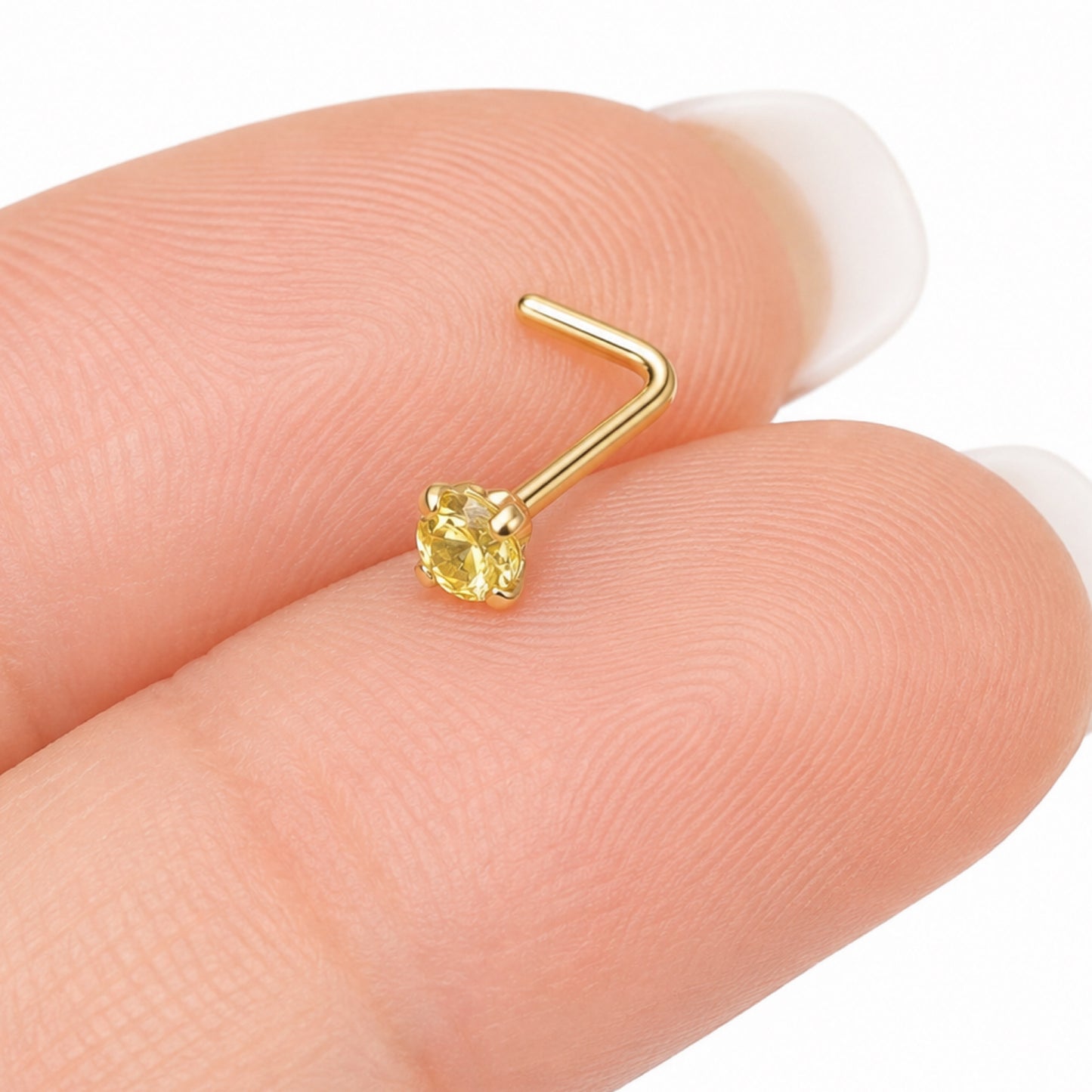 Gold Yellow CZ L Bend Nose Ring Stud