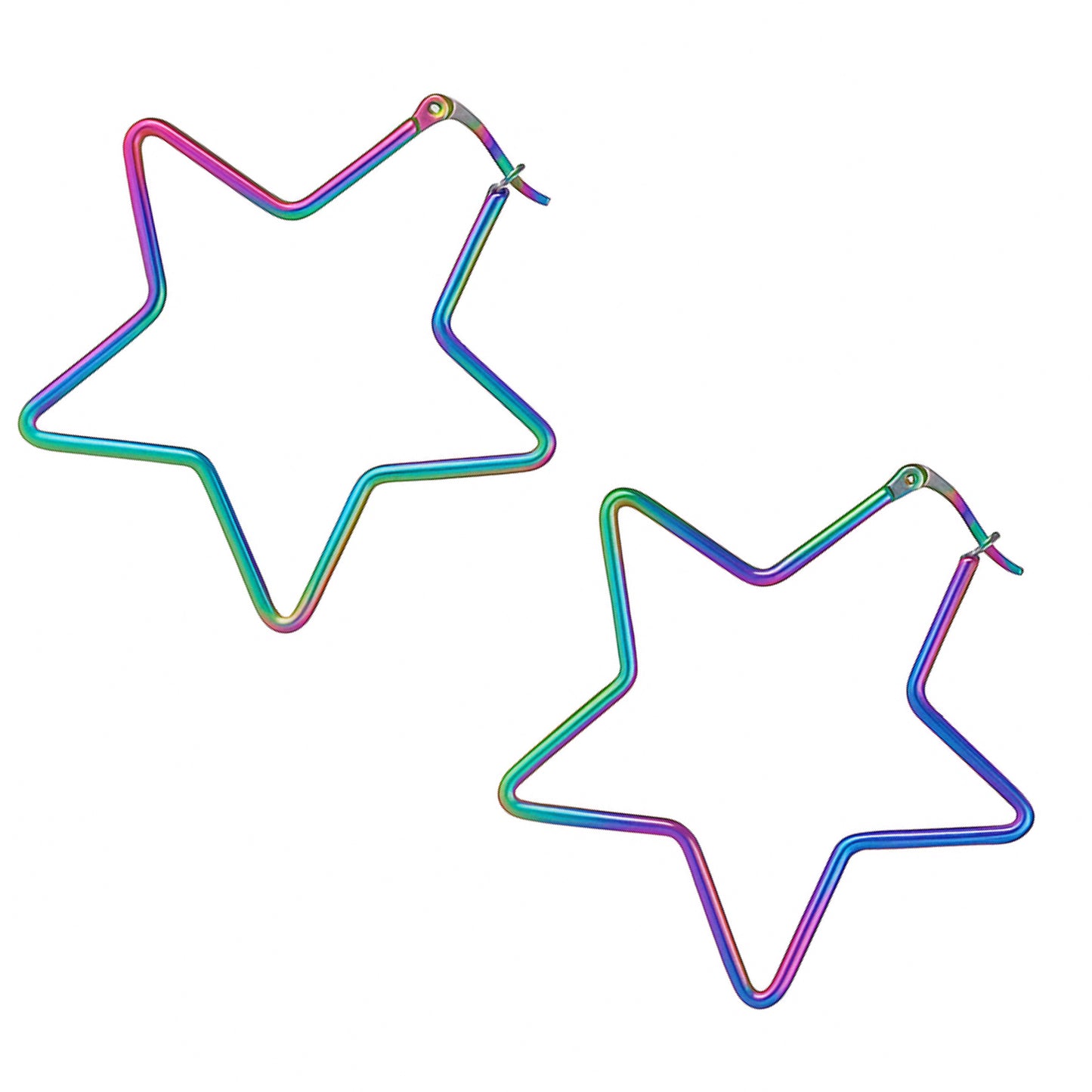 Iridescent Rainbow Oil Slick Star Hoop Earrings