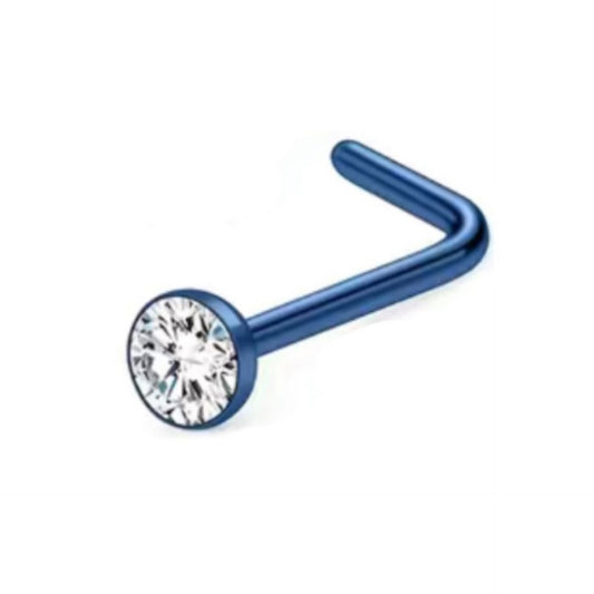 Blue Clear CZ L Bend Nose Ring