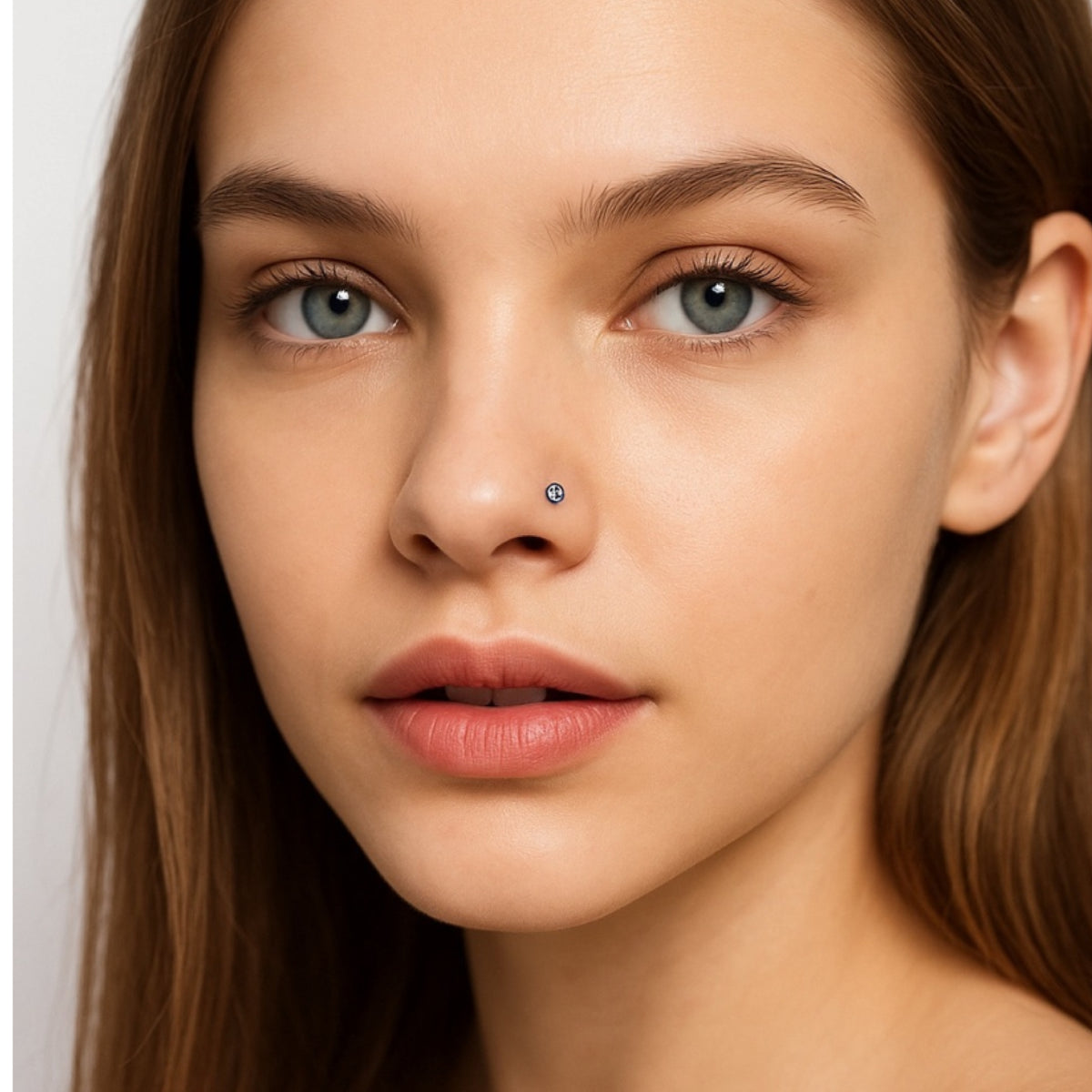 Blue Clear CZ L Bend Nose Ring