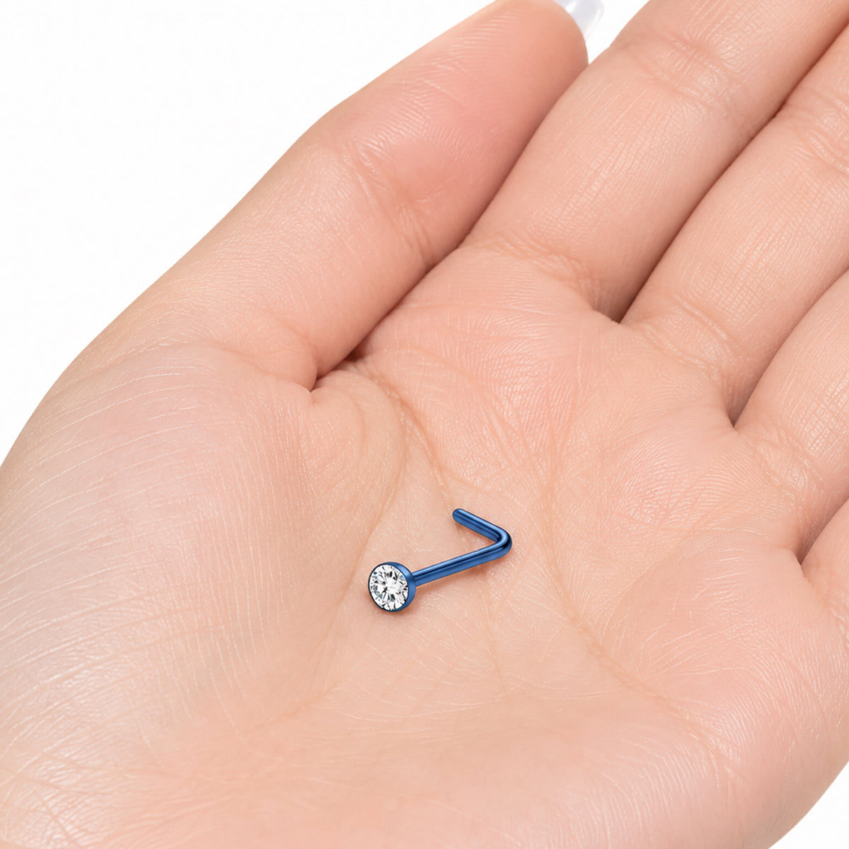 Blue Clear CZ L Bend Nose Ring