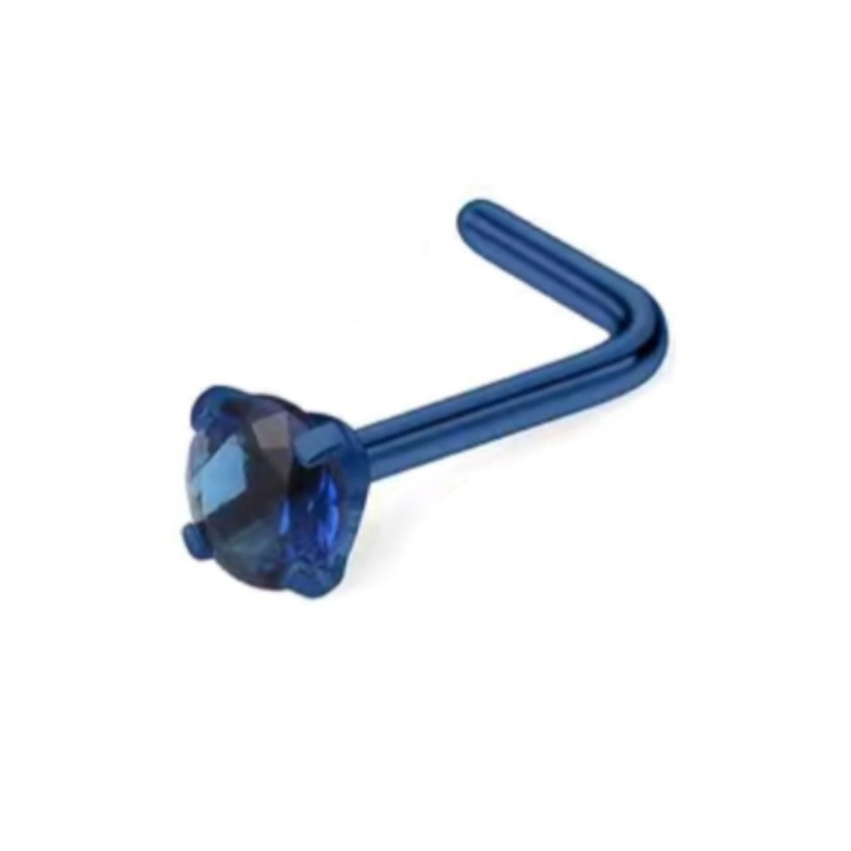 Blue CZ L Shaped Nose Ring