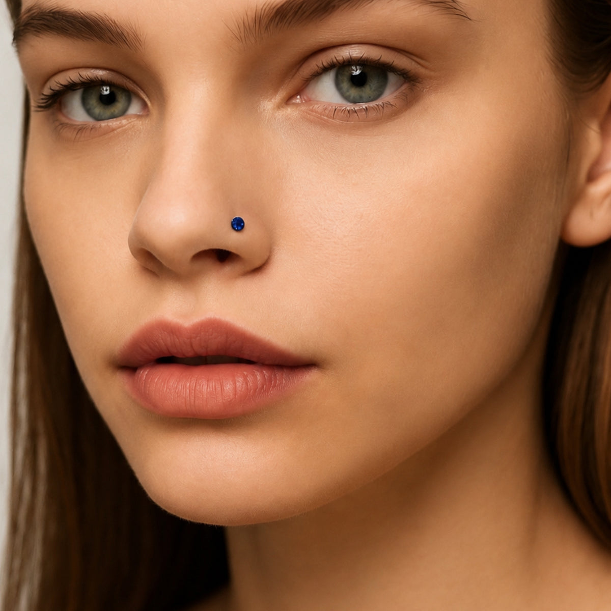 Blue CZ L Shaped Nose Ring
