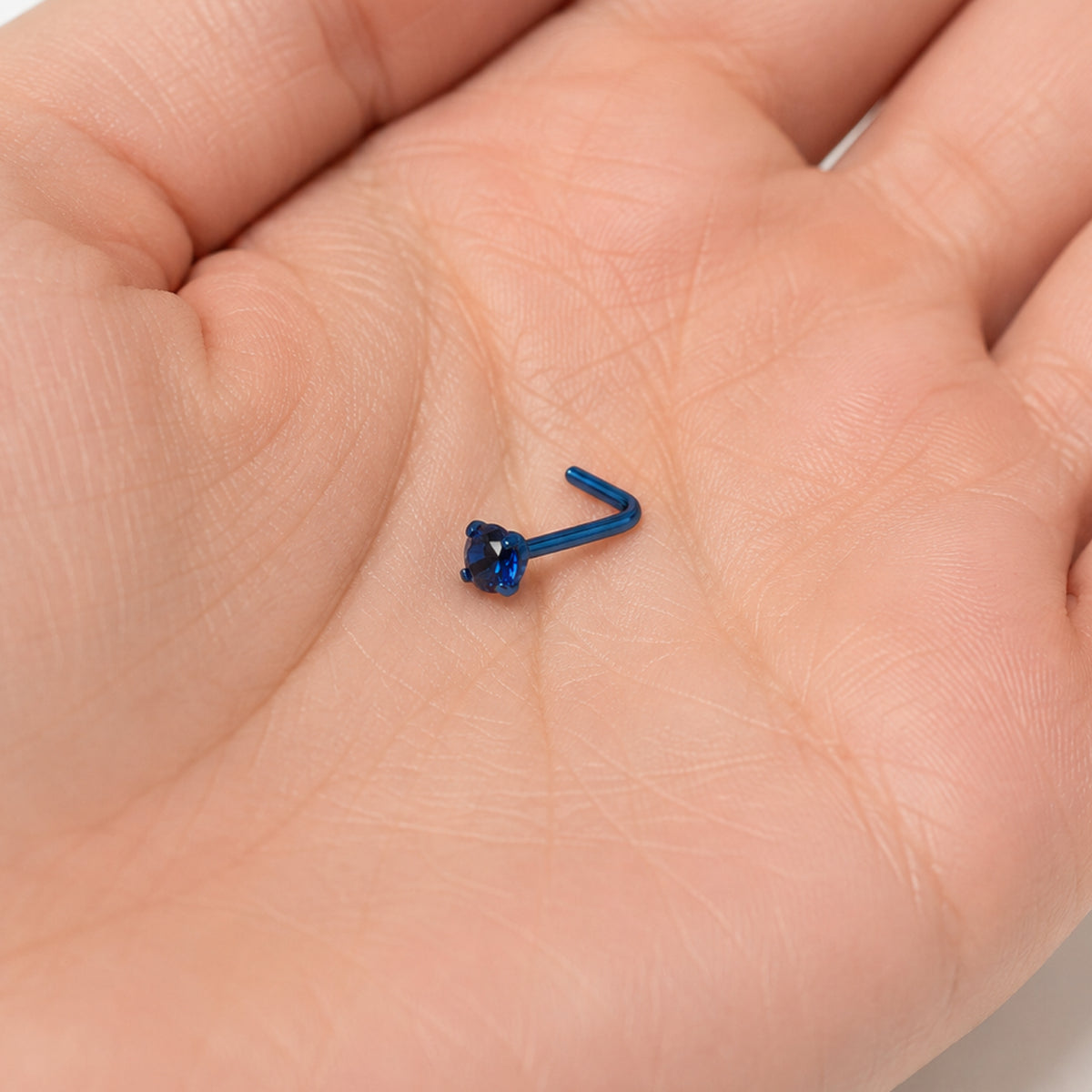 Blue CZ L Shaped Nose Ring