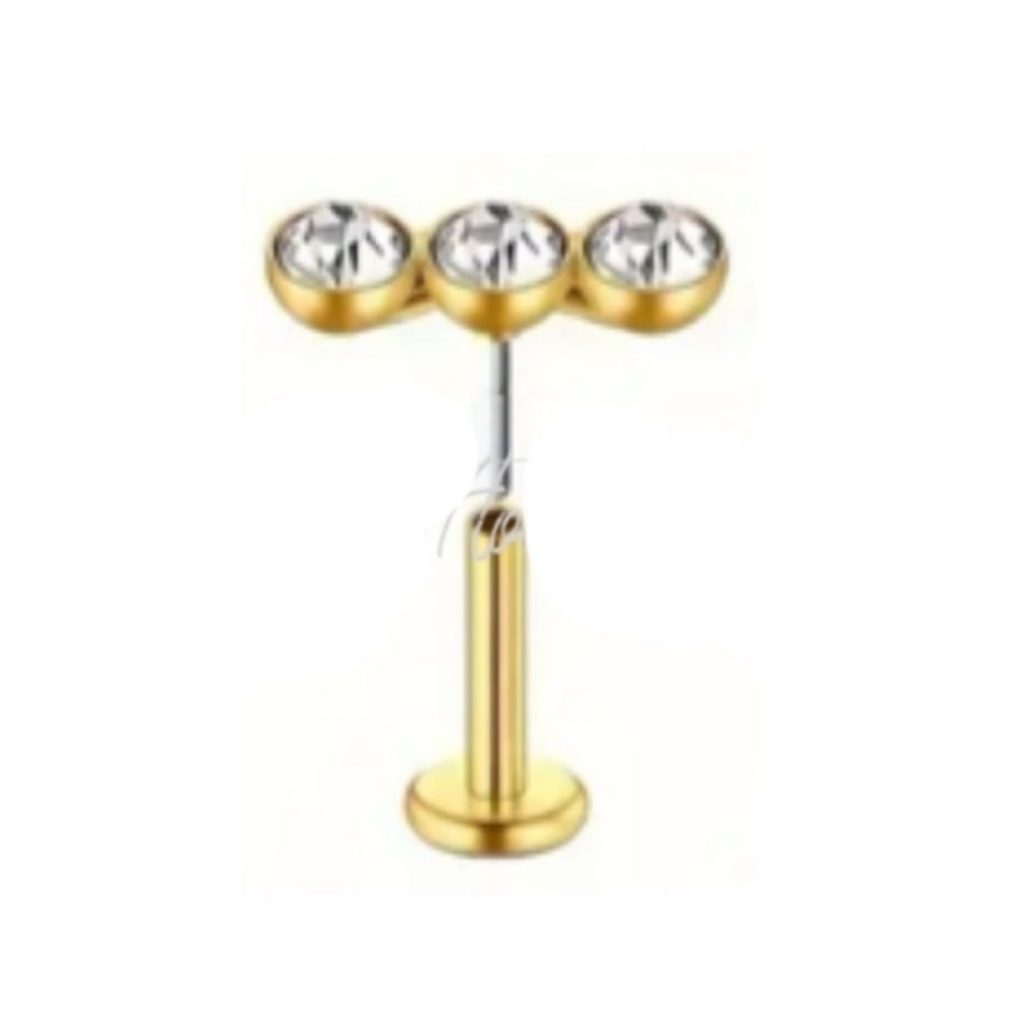 Gold Threadless Triple Clear CZ Flat Back Stud