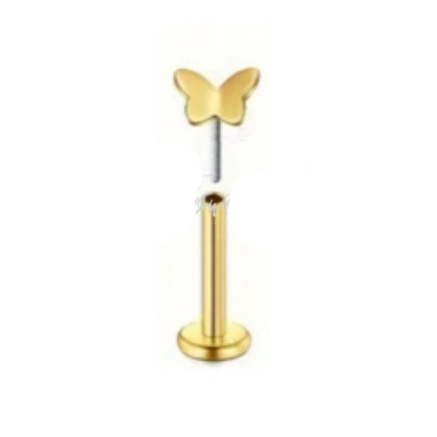 Gold Butterfly Threadless Flat Back Stud