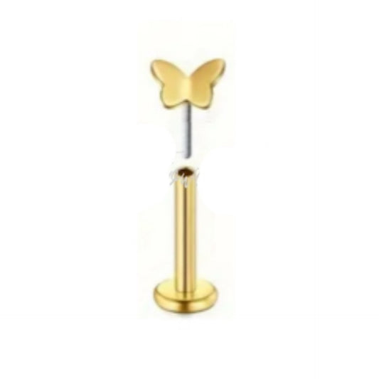 Gold Butterfly Threadless Flat Back Stud