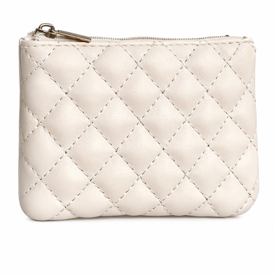 Cream Quilted Mini Zip Wallet | Coin Purse