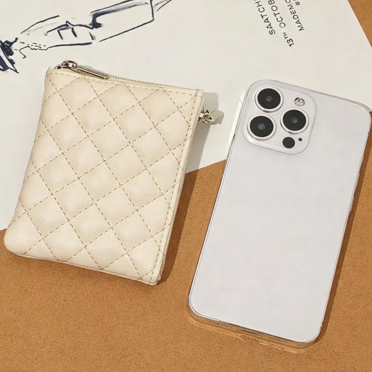 Cream Quilted Mini Zip Wallet | Coin Purse