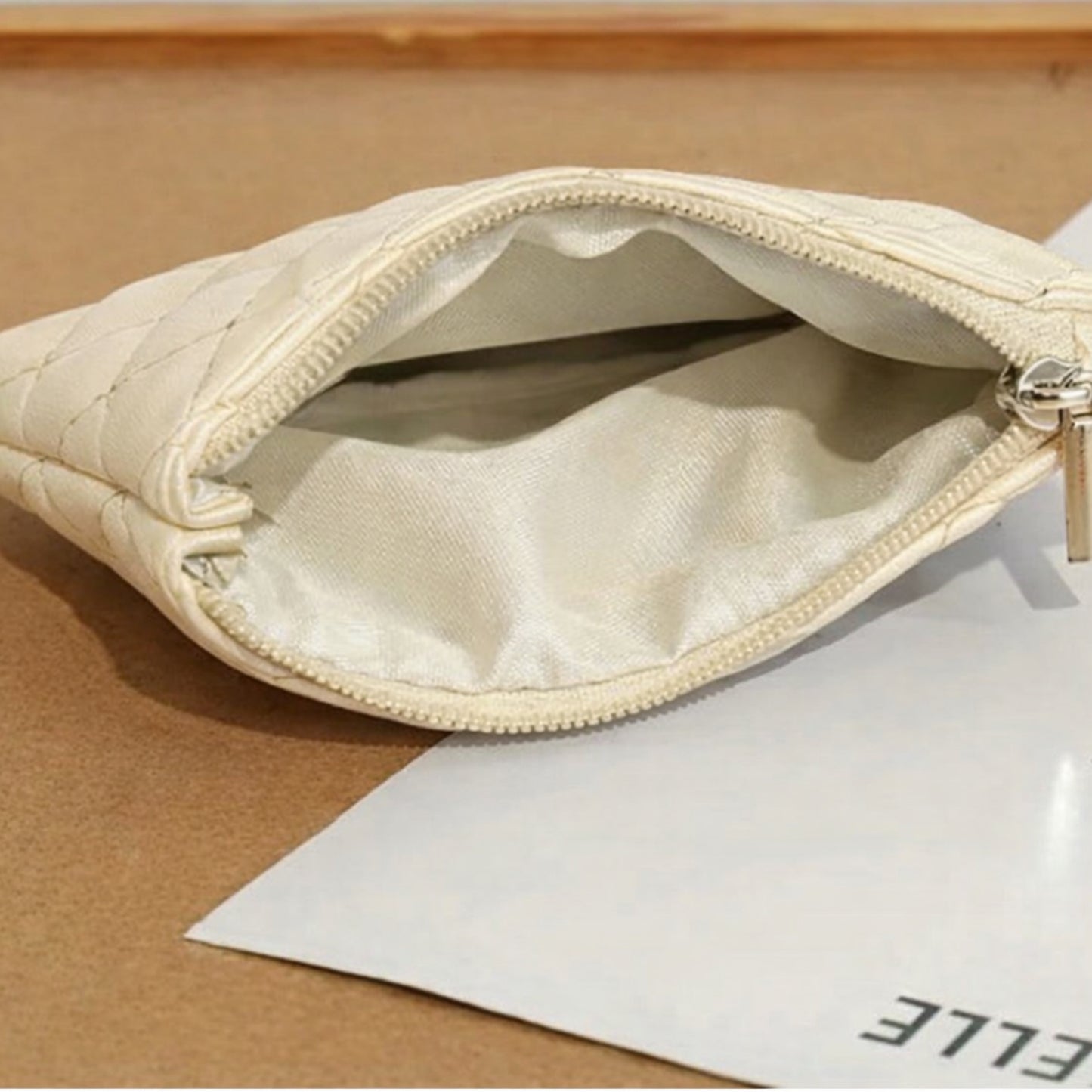 Cream Quilted Mini Zip Wallet | Coin Purse
