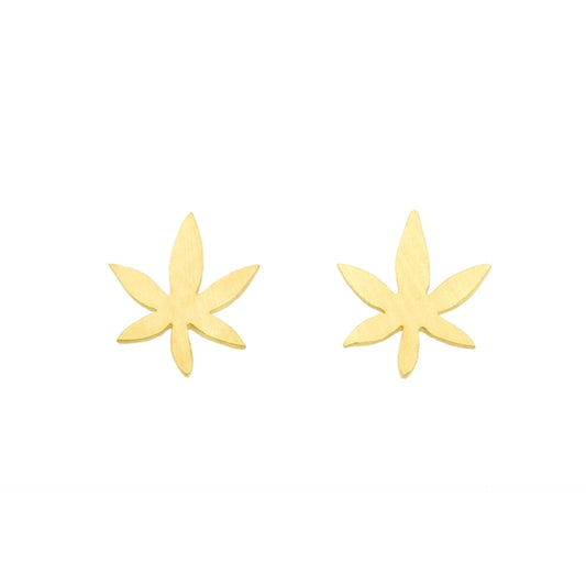 Tiny Gold Stainless Steel Pot Leaf Stud Earrings