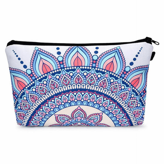 Boho Mandala Makeup Bag – Blue & Pink Travel Cosmetic Pouch