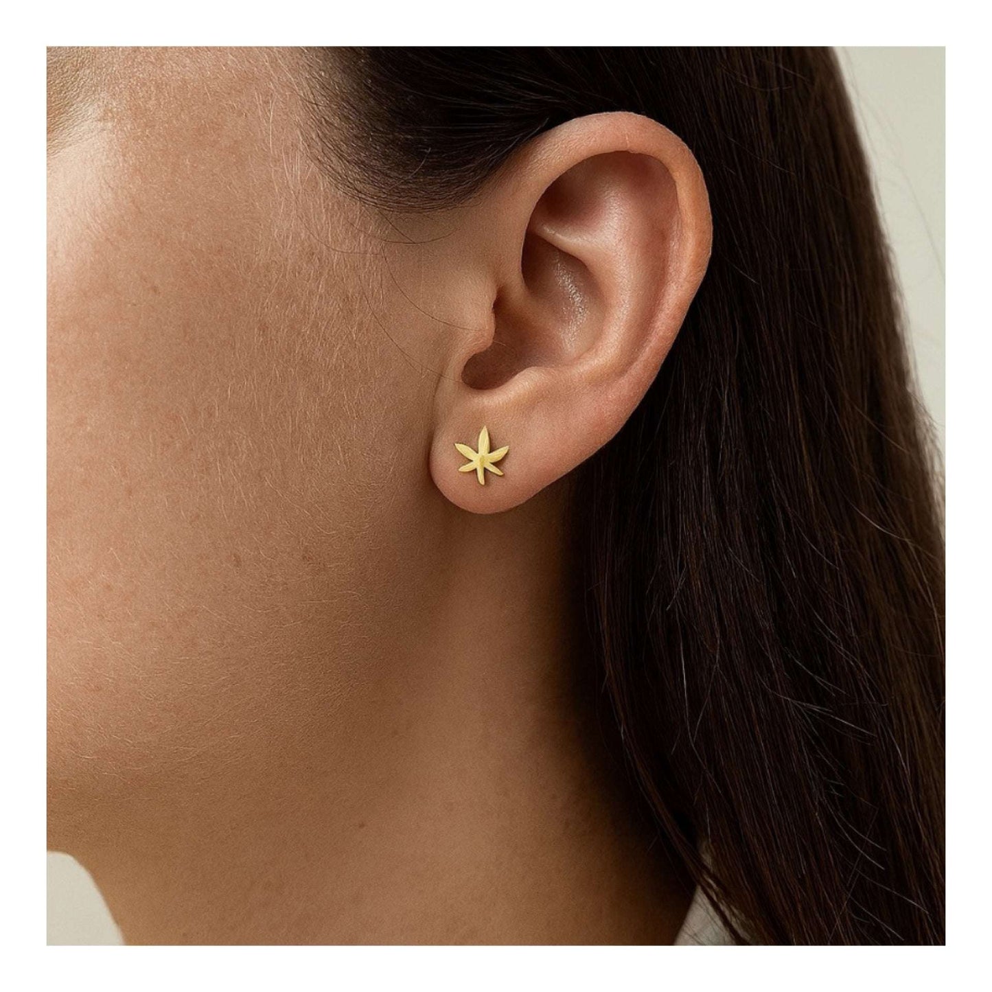 Tiny Gold Stainless Steel Pot Leaf Stud Earrings
