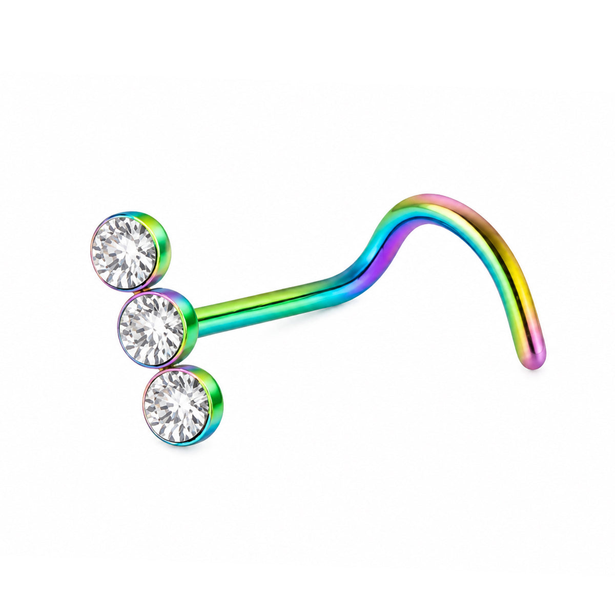 Rainbow Triple Clear CZ Nose Screw Stud