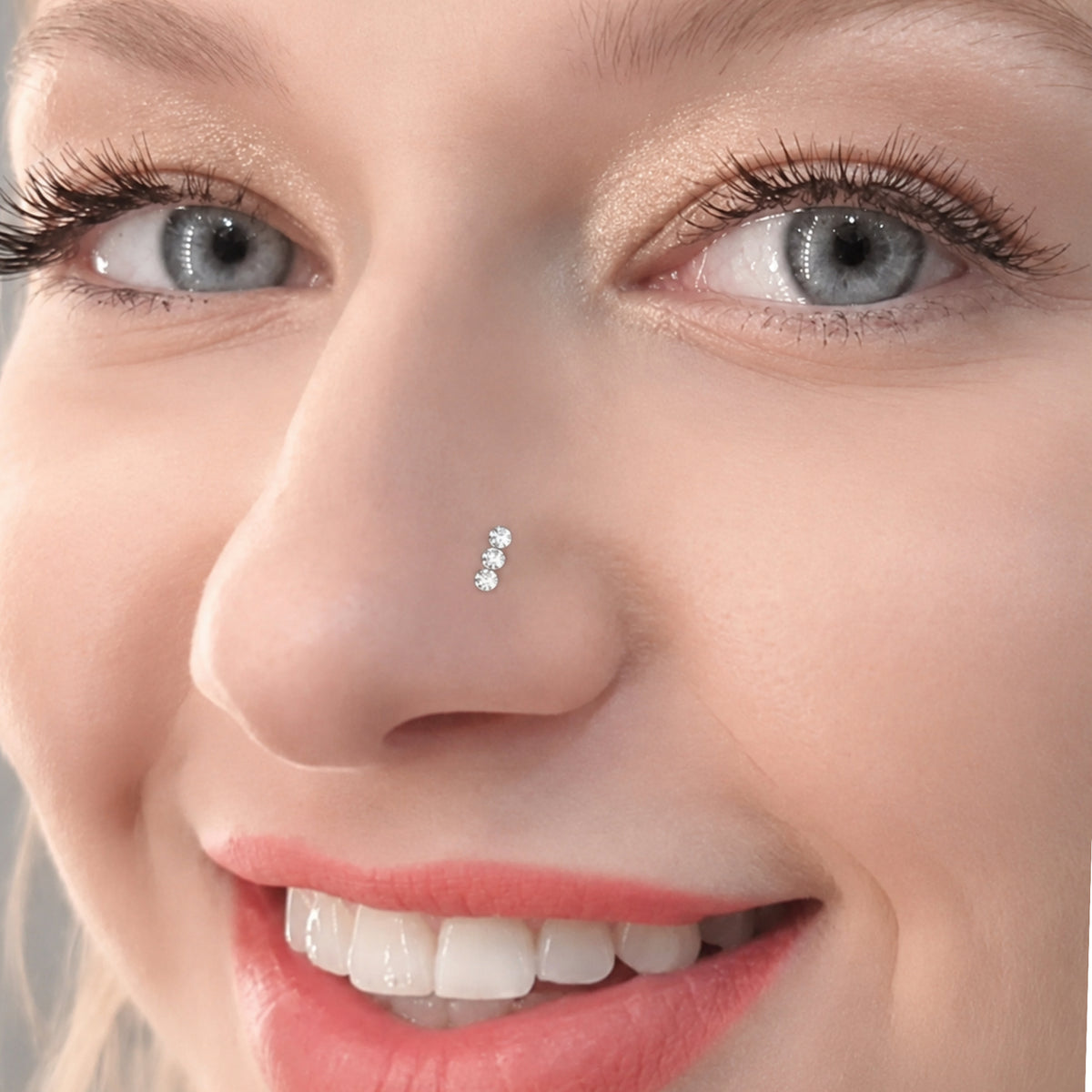 Rainbow Triple Clear CZ Nose Screw Stud