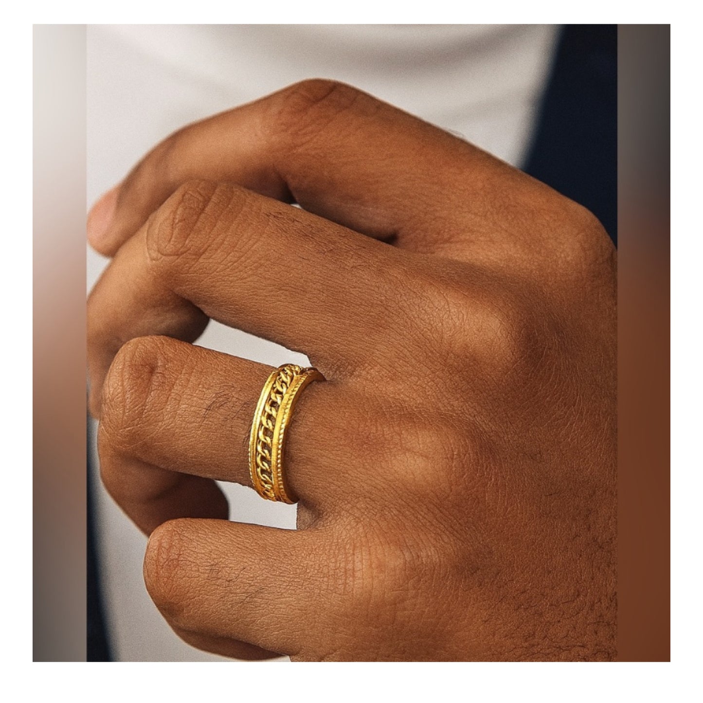 Men’s Gold Chain Inlay Spinner Ring – 18K Gold Plated Stainless Steel