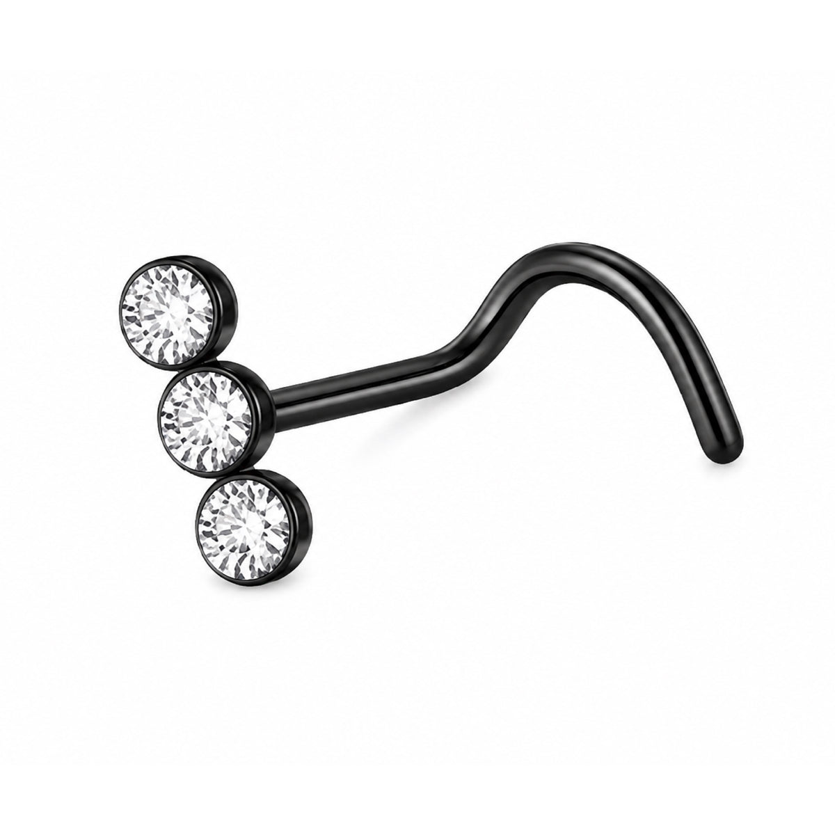 Black Triple CZ Nose Ring Screw