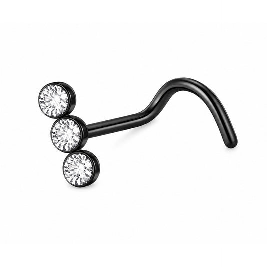 Black Triple CZ Nose Ring Screw
