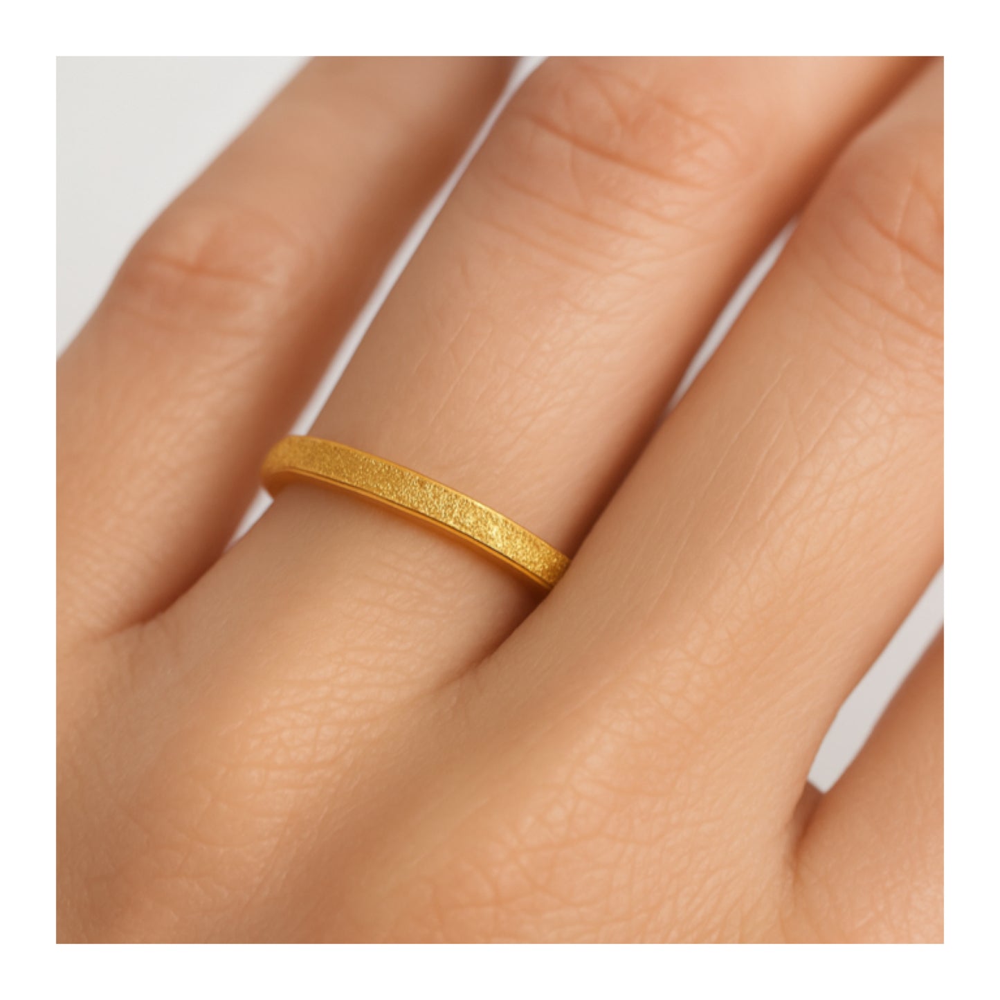 Minimalist Textured Gold Stacking Ring – Dainty 18K Gold Plated Band