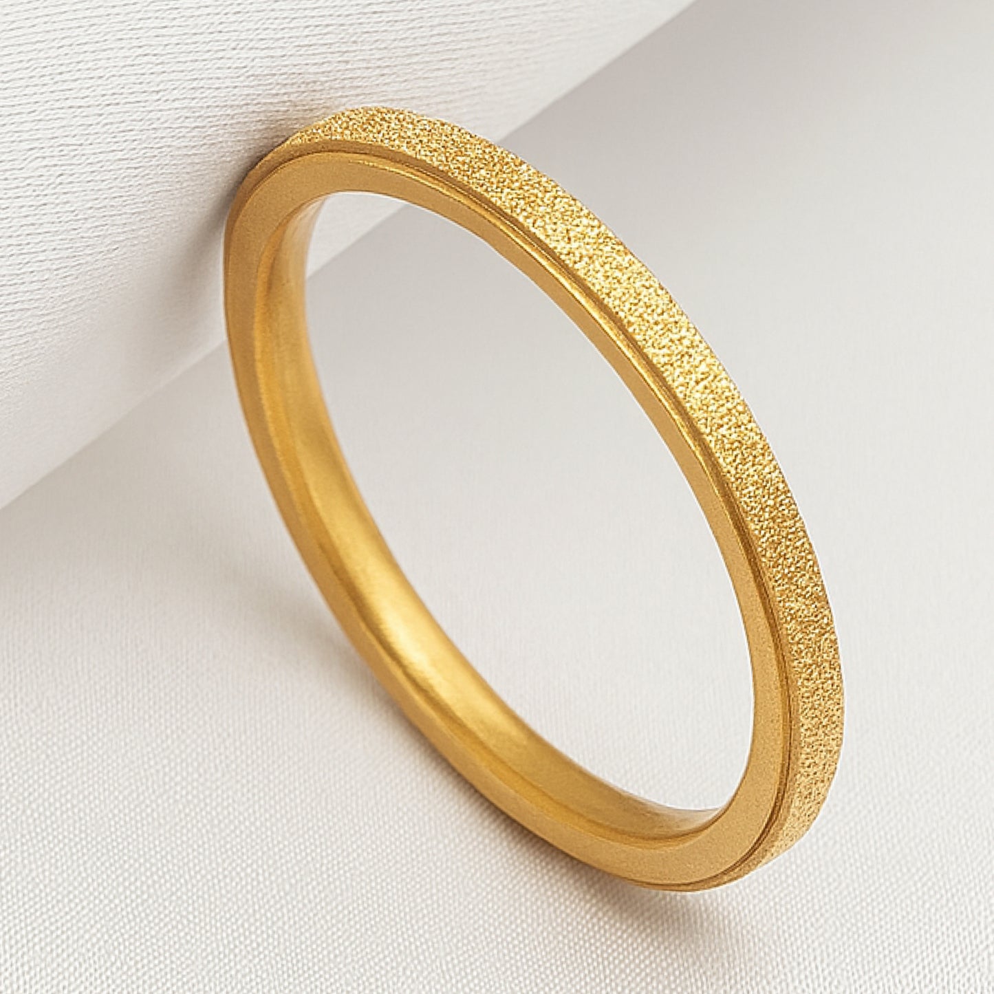 Minimalist Textured Gold Stacking Ring – Dainty 18K Gold Plated Band