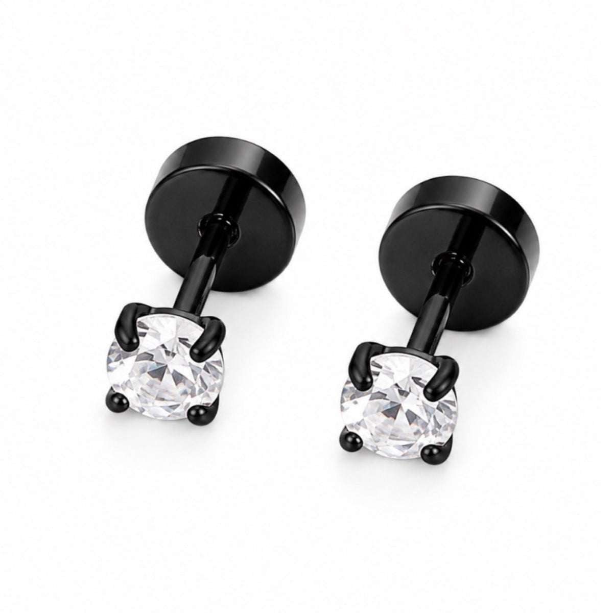 Black Flat Back CZ Stud Earrings