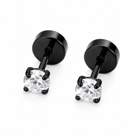 Black Flat Back CZ Stud Earrings