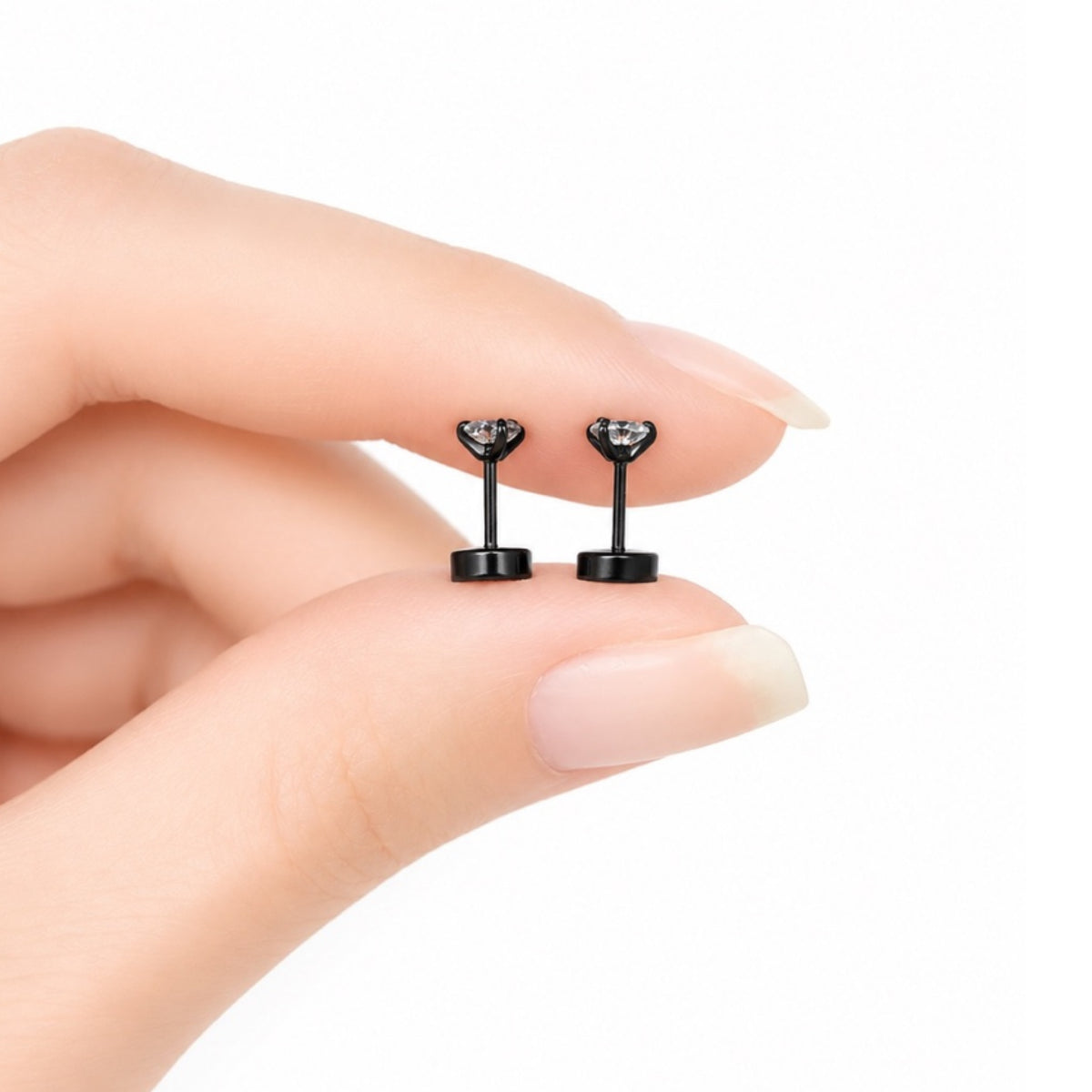 Black Flat Back CZ Stud Earrings