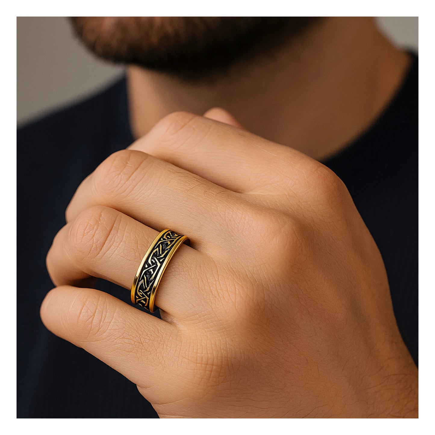 Men’s Gold Stainless Steel Celtic Knot Fidget Spinner Ring – Rotating Stress Relief Band