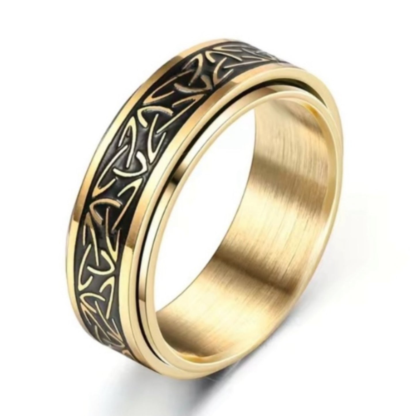 Men’s Gold Stainless Steel Celtic Knot Fidget Spinner Ring – Rotating Stress Relief Band