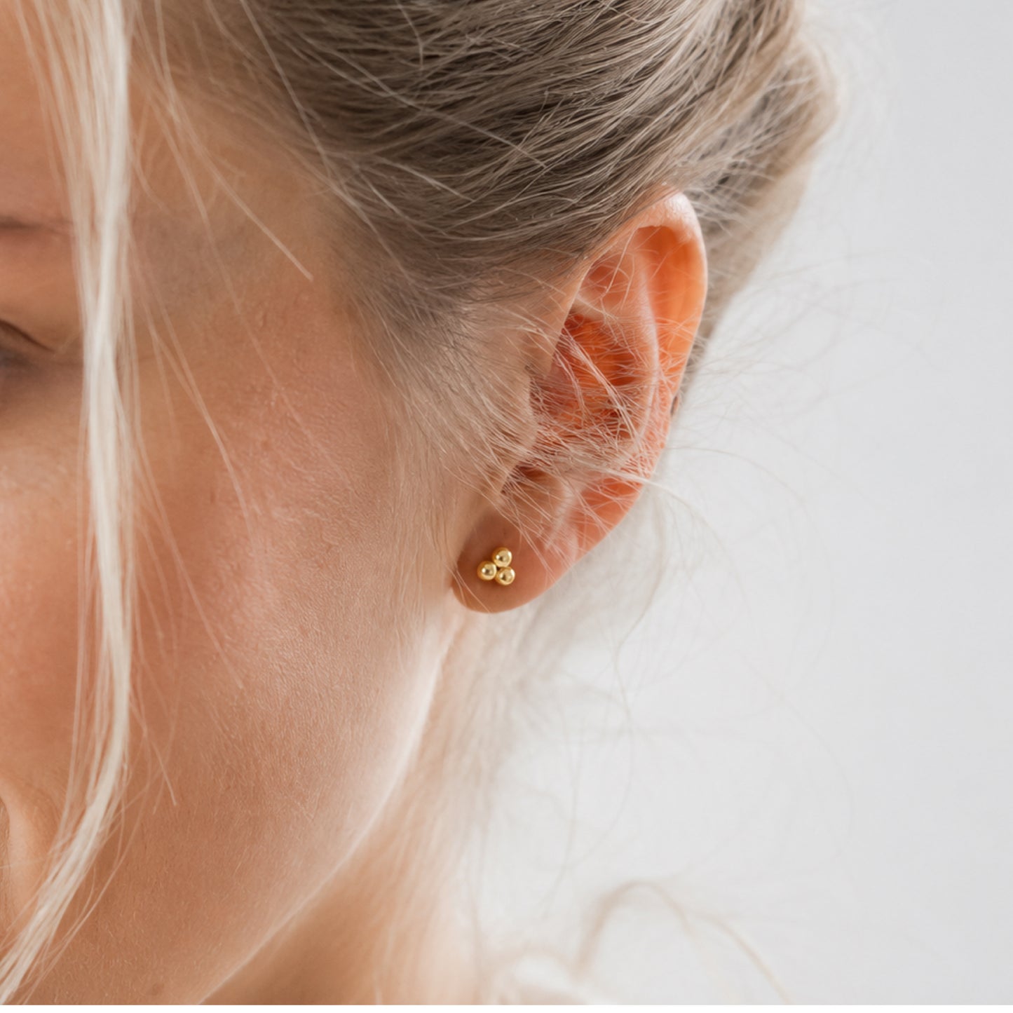 Gold Triple Ball Flat Back Stud Earrings