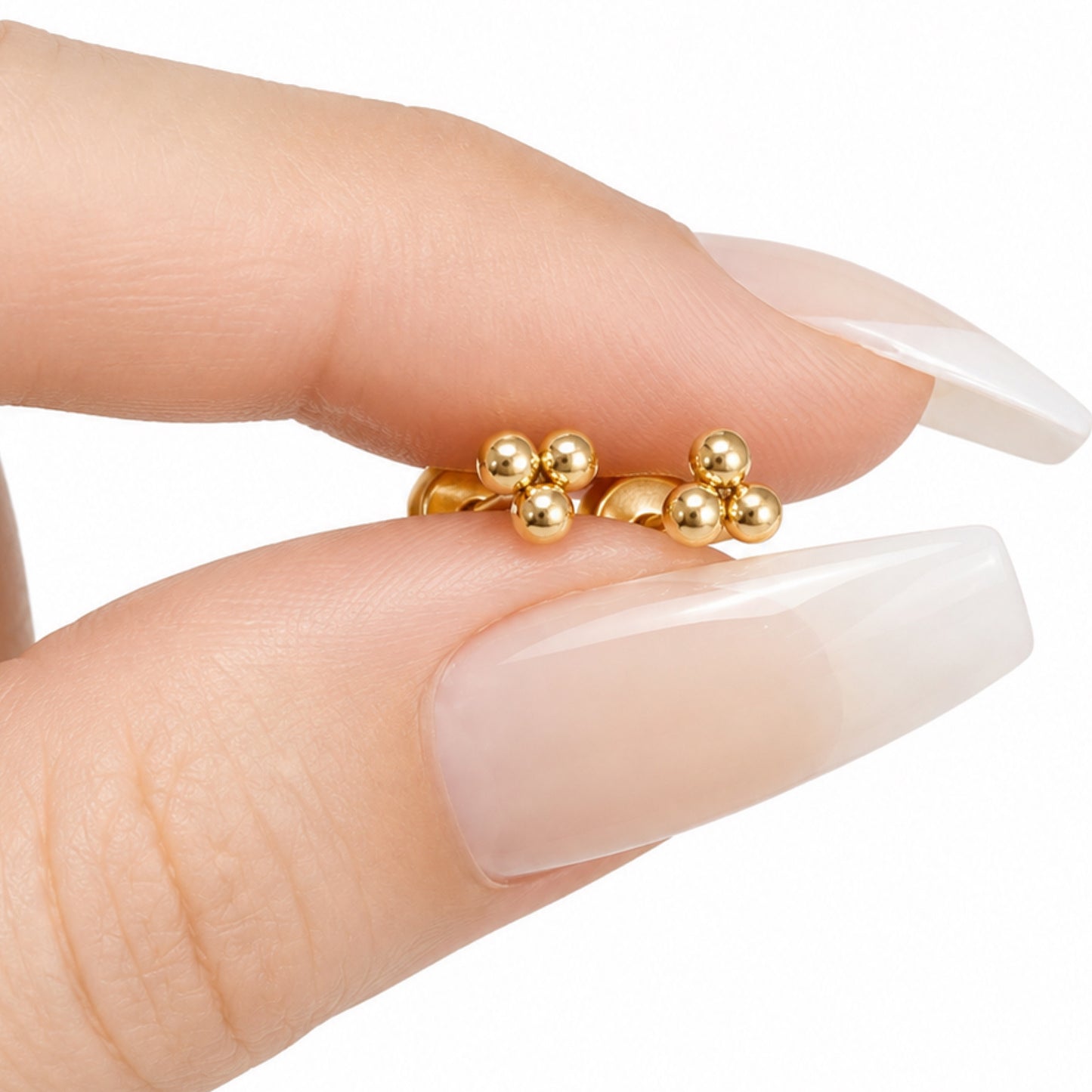 Gold Triple Ball Flat Back Stud Earrings