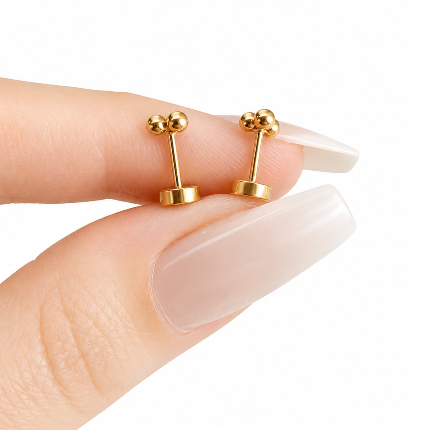 Gold Triple Ball Flat Back Stud Earrings