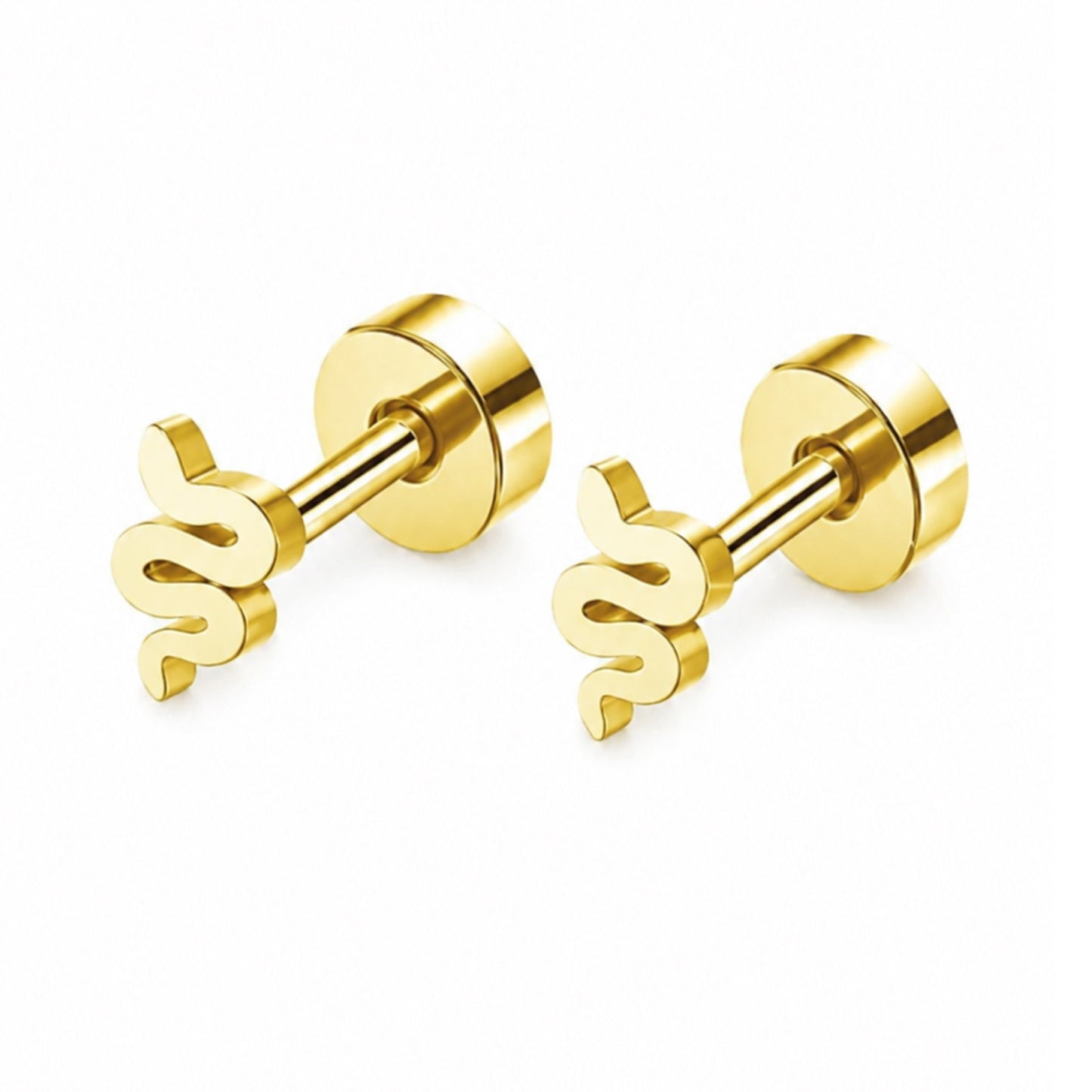 Gold Snake Flat Back Stud Earrings